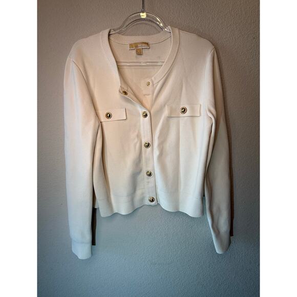 MICHAEL Michael Kors Long Sleeve Button-Up Cardigan Sweater White Women's Medium - Picture 2 of 3